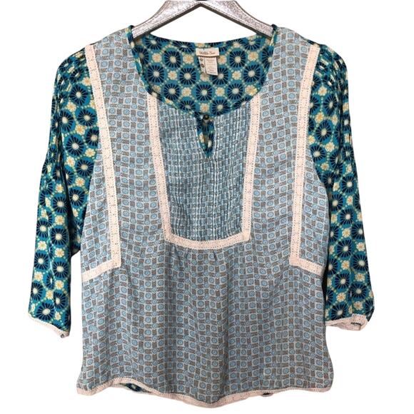 Matilda Jane Blue & Yellow Floral Boho Peasant Top - Picture 1 of 6